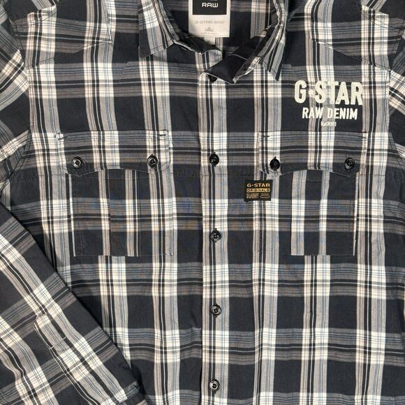 G Star Raw Plaid Button Up Shirt Men’s Size XL Embroidered Windowpane - Picture 6 of 11